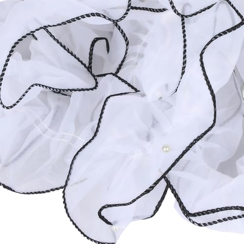 Plissiertes Organzaband mit Perlen, 11 cm x 2 m, Organza-Spitzenband, gerüschte Spitzenborte für Bastelarbeiten, Blumenstrauß, Verpackung, Weiß mit schwarzem Rand von Leliafleury