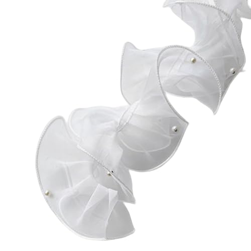 Plissiertes Organzaband mit Perlen, 11 cm x 2 m, Organza-Spitzenband, gerüschte Spitzenborte für Bastelarbeiten, Blumenstrauß, Verpackung, Weiß von Leliafleury