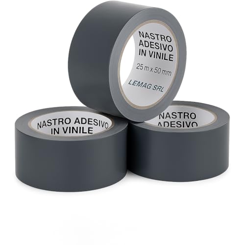 Lemag srl 3 x Vinyl-Klebeband, 25 m x 50 mm – robust und vielseitig einsetzbar – für Verpackungen, Reparaturen, Isolierung und Heimwerken von Lemag srl