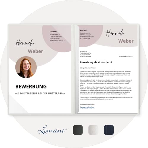 5 Stück 2-teilige Bewerbungsmappen Lemani® CARISMA 'pearl white' mit 1 Klemmschiene - Premium-Qualität mit unverwechselbarer Haptik und hochwertiger Flach-Prägung 'Bewerbung' von Lemani