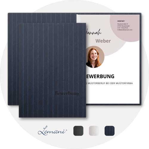 5 Stück 2-teilige Bewerbungsmappen Lemani® IMPULS 'navy blue' mit 1 Klemmschiene - Premium-Qualität mit feinen Nadelstreifen, unverwechselbarer Haptik und hochwertiger Prägung 'Bewerbung' von Lemani