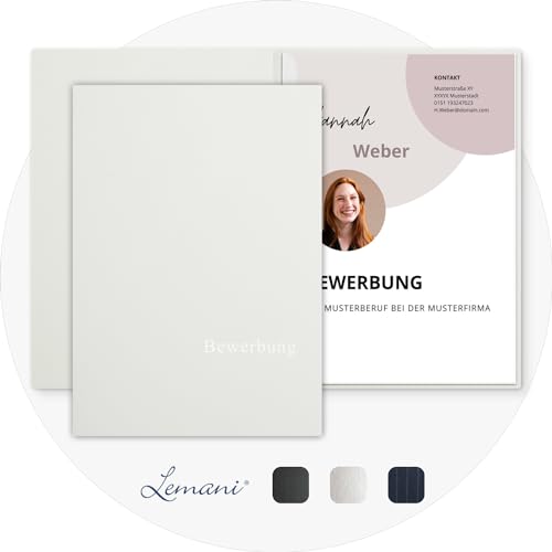 5 Stück 2-teilige Bewerbungsmappen Lemani® IMPULS 'pearl white' mit 1 Klemmschiene - Premium-Qualität mit unverwechselbarer Haptik und hochwertiger Prägung 'Bewerbung' von Lemani