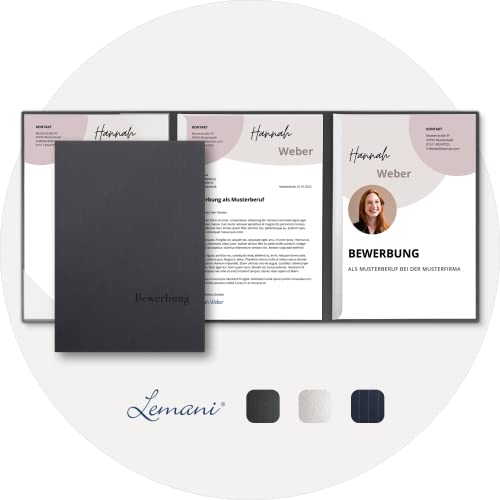 5 Stück 3-teilige Bewerbungsmappen Lemani® IMAGE 'dark grey' mit 2 Klemmschienen - Premium-Qualität mit unverwechselbarer Haptik und hochwertiger Prägung 'Bewerbung' von Lemani