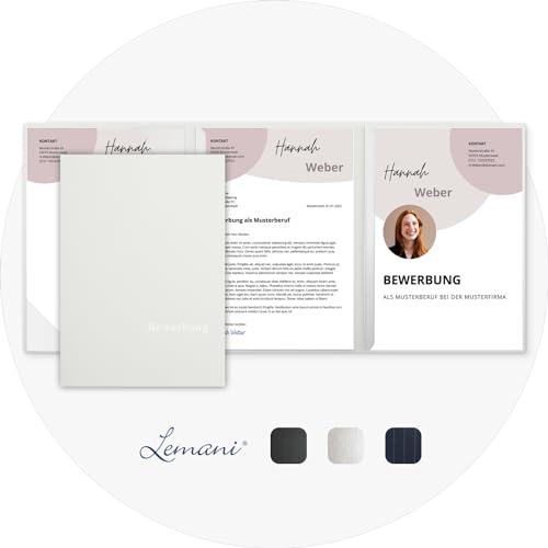 5 Stück 3-teilige Bewerbungsmappen Lemani® IMAGE 'pearl white' mit 2 Klemmschienen - Premium-Qualität mit unverwechselbarer Haptik und hochwertiger Prägung 'Bewerbung' von Lemani