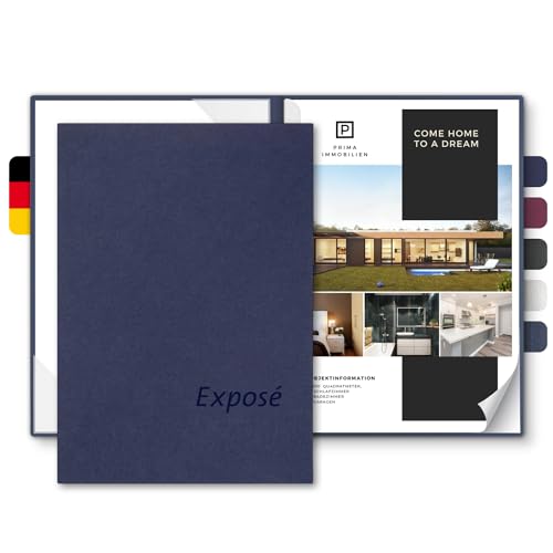 Exposémappe A4 Premium-Karton - Lemani® CARISMA - mit Prägung Exposé - für Ihre hochwertige Objekt-Präsentation aus 375g/m² Pappe - Exposé-Mappe für Immobilien-Makler (Marineblau, 8 Stück) von Lemani