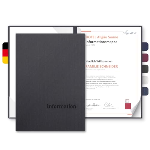 Informationsmappe A4 Premium-Karton - Lemani® CARISMA - mit Prägung ‚information‘ - für Gäste oder Mitarbeiter - hochwertige Informations-Präsentation aus 375g/m² Pappe (Graphitgrau, 8 Stück) von Lemani