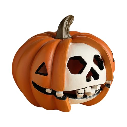 Halloween Kürbis Skelett Dekoration - Halloween Deko Harzkürbis | Saisonale Horror-Deko Für Flur Innen- Und Außenbereich Schreibtisch Spukhaus Fenster Kaminsims Wohnzimmer von Lembeauty