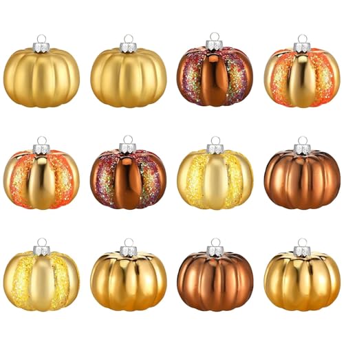 Lembeauty Kürbis Dekoration Für Baum, Kleine Herbst Baum Deko Ornamente 12 Stück, Handgeschnitztes Kunsthandwerk Deko Für Thanksgiving Halloween Party Fest von Lembeauty