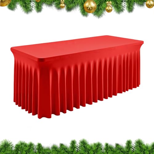 Lembeauty Partytischdekorationsrock - 1.8 Meter Roter Weihnachtsfest Rüschen Tischdecke,Wiederverwendbare Festliche Tischdecken,für Karneval Bankette Restaurants Zuhause Gewerblich Valentinstag Baby von Lembeauty