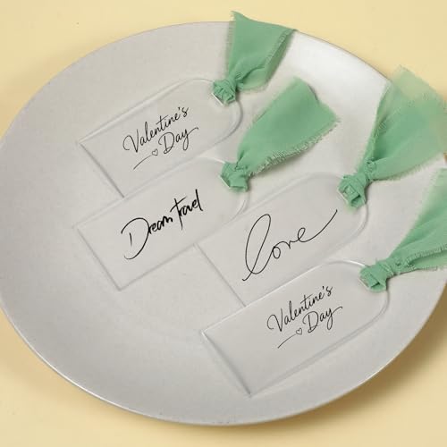 50 Stück Acryl-Tischkarten für Hochzeit, Zuckerguss, Acryl, DIY-Tischkarten, Hochzeitsbedarf mit grünem Band von Lemecima