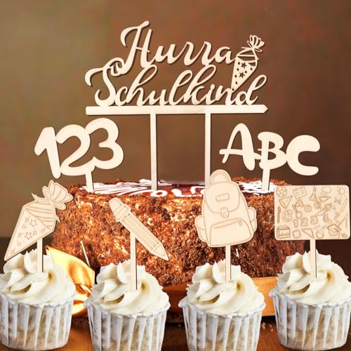 Lemicin Tortendeko Einschulung Schulanfang Schulkind: 7 Stück Cake Topper Einschulung Holz Hurra Schulkind Kuchen Deko Mädchen Junge Lemicin Tortendeko Einschulung Schulanfang Schulkind: 7 Stück Cake Topper Einschulung Holz Hurra Schulkind Kuchen Deko Mädchen Junge von Lemicin
