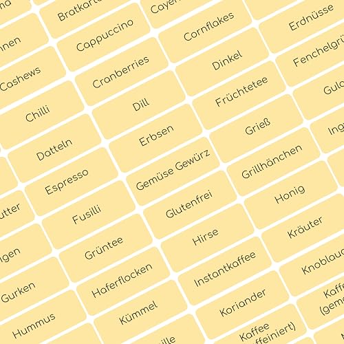 170x Haushaltsetiketten wasserfeste Marmelade Gewrüze Sticker A-Z alle Begriffe selbstklebende Deutsch Made in Germany (Vanille-Gelb) von Lemina