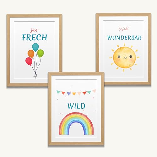 Lemina Affirmationsposter Kinder Bilder Kinderzimmer DIN A4 (21x30cm) Poster 3er Set Wanddeko Babyzimmer Deko Tierbilder (Frech Wild Wunderbar) von Lemina
