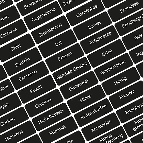Tafeletiketten Küchen Tafel Aufkleber A-Z Beschriftung alle Begriffe 170x selbstklebende Gefrieretiketten Deutsch Made in Germany (Espresso-Schwarz) von Lemina