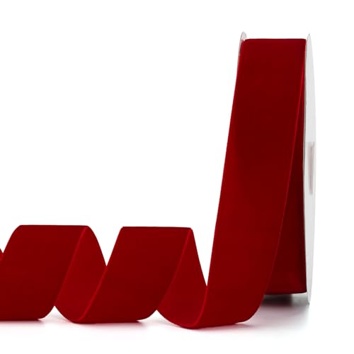 Lemon Park Rotes Samtband, 5,1 cm B x 20 m, einseitig, ideal für Geschenkverpackungen, Haarschleifen, Handarbeit und Weihnachten, Hochzeitsdekoration (5,1 cm, rot) von Lemon Park
