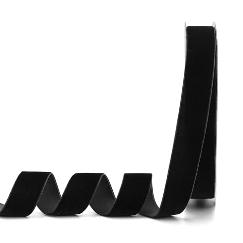 Lemon Park Schwarzes Samtband, 2,5 cm B x 20 m, einseitig, ideal für Geschenkverpackungen, Haarschleifen, Handarbeit und Weihnachten, Hochzeitsdekoration (2,5 cm, Schwarz) von Lemon Park