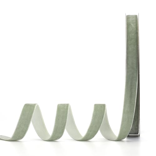 Lemon Park Staubgrünes Samtband, 1,6 cm B x 20 m, einseitig, ideal für Geschenkverpackungen, Haarschleifen, Handarbeiten und Weihnachten, Hochzeitsdekoration (1,6 cm, Staubgrün) von Lemon Park