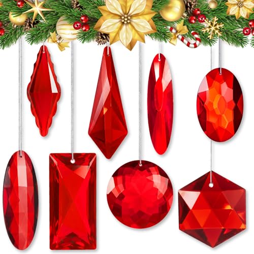 LemonRoad 8 Stück Schmuck-Weihnachtsschmuck, 8 cm - 12,4 cm, Kristall-Schmucksteine, hängende Ornamente, Weihnachtsbaum, hängende Dekoration, Glitzer, rechteckig, Edelsteine für Hochzeit, Urlaub von LemonRoad