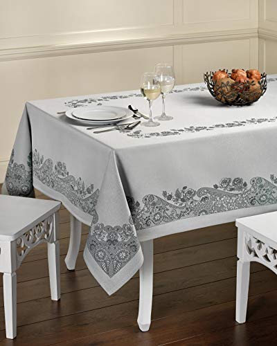 Tischdecke aus Baumwolle. Tischtuch, Mitteldecke. Hochwertiges Luxus Design. (Tischdecke - 150x150, Luxury - Light Blue) von Lemos Home