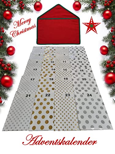 Wunderschöner Adventskalender zum selber befüllen aus Stoff bestehend aus Umschlag, Papiertüten und Etiketten. Komplett Set. Schönes Geschenk. Weihnachten. (Modern) von Lemos Home