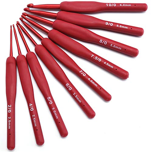 LenTLy 9-teilige Ergonomische Häkelnadel, Roter Griff, Aluminium, 2,0 mm - 6,0 mm, Häkelnadel-Set LenTLy 9-teilige Ergonomische Häkelnadel, Roter Griff, Aluminium, 2,0 mm - 6,0 mm, Häkelnadel-Set von LenTLy