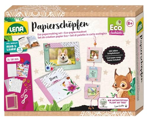 LENA 42838 Eco Papierschöpfen, Bastelset für Kinder ab 8 Jahre, Set mit Schöpfrahmen, Stickern, Motivpapieren, Schnüren, Metallanhängern, Krepppapier, Schablonen, Holzperlen, Storybook mit Anleitung LENA 42838 Eco Papierschöpfen, Bastelset für Kinder ab 8 Jahre, Set mit Schöpfrahmen, Stickern, Motivpapieren, Schnüren, Metallanhängern, Krepppapier, Schablonen, Holzperlen, Storybook mit Anleitung von Lena