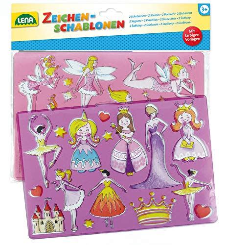 LENA 65766 Zeichenschablonen Set Prinzessinnen und Elfen, mit 2 Schablonen mit Motiven und Farbvorlagen zu Prinzessinnen und Feen, Malschablonen je ca. 26 x 19 cm, Malset für Kinder ab 3 Jahre LENA 65766 Zeichenschablonen Set Prinzessinnen und Elfen, mit 2 Schablonen mit Motiven und Farbvorlagen zu Prinzessinnen und Feen, Malschablonen je ca. 26 x 19 cm, Malset für Kinder ab 3 Jahre von Lena