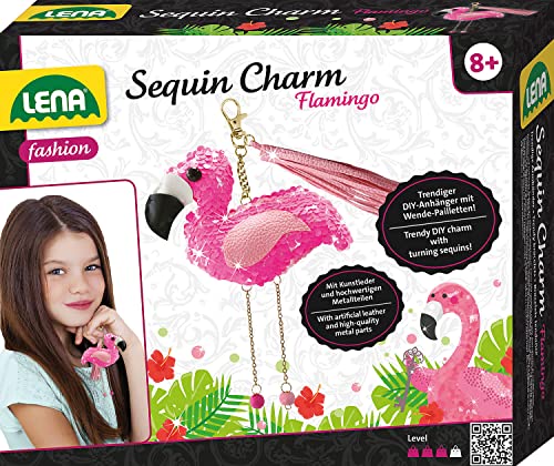 Lena 42659 Bastelset Sequin Charm Flamingo, Komplettset für 1 Pailletten Glücksbringer/Schlüsselanhänger mit Kunstleder Bändchen, Perlen, Nadel, Füll Wolle und Anleitung, Set für Kinder ab 8 Jahre Lena 42659 Bastelset Sequin Charm Flamingo, Komplettset für 1 Pailletten Glücksbringer/Schlüsselanhänger mit Kunstleder Bändchen, Perlen, Nadel, Füll Wolle und Anleitung, Set für Kinder ab 8 Jahre von Lena
