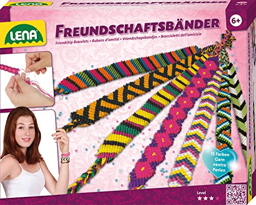 Lena 42689 - Bastelset Freundschaftsbänder knüpfen groß, Komplettset mit 13 farbigen Knüpfgarnen und Fädelperlen, Knüpfset für Kinder ab 6 Jahre, Set mit Anleitung zum Flechten von Schmuckbändern Lena 42689 - Bastelset Freundschaftsbänder knüpfen groß, Komplettset mit 13 farbigen Knüpfgarnen und Fädelperlen, Knüpfset für Kinder ab 6 Jahre, Set mit Anleitung zum Flechten von Schmuckbändern von Lena