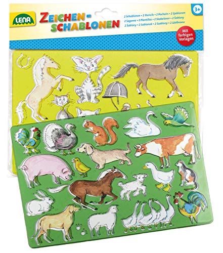 Lena 65767 - Zeichenschablonen 2er Set Pferde / Katzen und Bauernhoftiere, 2 Schablonen und Farbvorlagen mit Tiermotiven, Malschablonen je ca. 26 x 19 cm, Malset Tiere für Kinder ab 3 Jahre Lena 65767 - Zeichenschablonen 2er Set Pferde / Katzen und Bauernhoftiere, 2 Schablonen und Farbvorlagen mit Tiermotiven, Malschablonen je ca. 26 x 19 cm, Malset Tiere für Kinder ab 3 Jahre von Lena