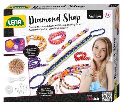 SIMM Spielwaren Lena 42304 - Bastelset Diamond Shop groß, Komplettset mit 10000 Fädelperlen, elastischen Fäden, Sortierschale und Anleitung, Schmuckbastelset für Kinder ab 8 Jahren, Set zum Basteln von Schmuck SIMM Spielwaren Lena 42304 - Bastelset Diamond Shop groß, Komplettset mit 10000 Fädelperlen, elastischen Fäden, Sortierschale und Anleitung, Schmuckbastelset für Kinder ab 8 Jahren, Set zum Basteln von Schmuck von Lena