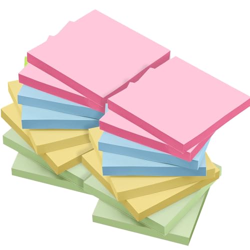 16 Stück Haftnotizen 76x76mm Super Sticky Notes selbstklebende Haftnotizzettel Bunte Quadratische Sticky Notes für Büro Zuhause Schule Sitzung, 1600 Blatt insgesamt, 4 Farben von Lenfuos