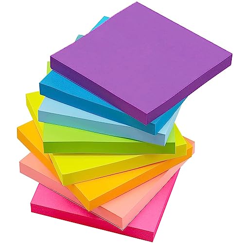 8 Stück Farbige Haftnotizen 76x76mm Super Sticky Notes selbstklebende Haftnotizzettel Bunte Quadratische Sticky Notes für Büro Zuhause Schule Sitzung, 800 Blatt insgesamt, 8 Farben von Lenfuos