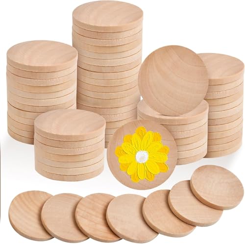 Lengxue 110 Stück 5,1 cm runde Holzscheiben, 0,5 cm blanko Holzscheiben, geeignet für handgefertigte DIY-Kunstprojekte von Lengxue