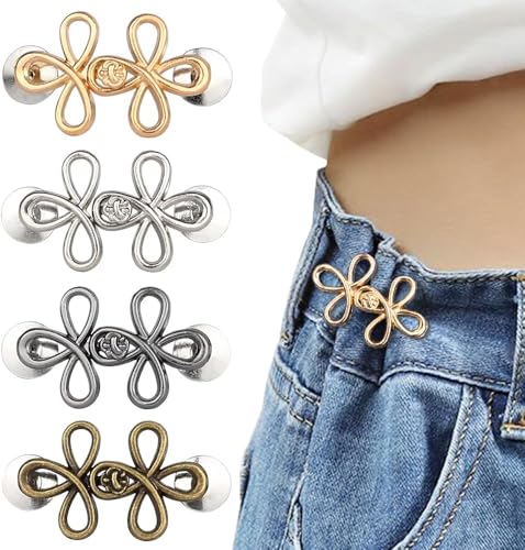 Lengxue 4 Sets Kleeblatt-Hosen-Taillenstraffer, Einsteller Jeansknöpfe für lose Jeans, Bundstraffer, keine Nähknöpfe, Hosenknopfspanner von Lengxue