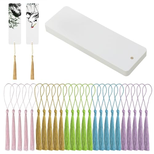 Lengxue Pergament Buch Seite Marker 25 leere Craft Cardstock Seite Marker mit 25 farbigen Seide Quasten für Weihnachten Geschenk-Tags und DIY-Projekte (weiß) von Lengxue
