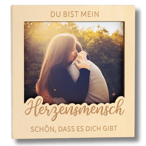 Beste Freundin Geschenk Bilderrahmen – Du bist mein Herzensmensch – Magnetischer Holz Fotorahmen (9x9 cm Foto) – Persönliches Geburtstagsgeschenk für deinen Lieblingsmensch von LeniSch
