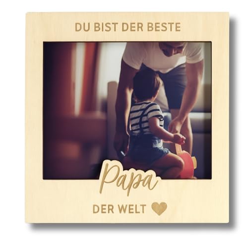 Geburtstagsgeschenk für Papa Bilderrahmen – Du bist der beste Papa der Welt – Magnetischer Holz Fotorahmen (9x9 cm Foto) – Vatertagsgeschenk Bild von LeniSch