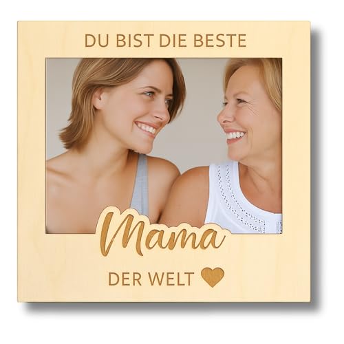 Geschenk für Mama Bilderrahmen – Du bist die beste Mama der Welt – Magnetischer Holz Fotorahmen (9x9 cm Foto) - Geburtstagsgeschenk für Mutter mit Bild von LeniSch