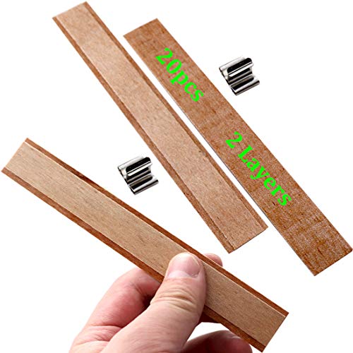 Lenisc doppellagige Holzdochte mit Metallsockel-Clips für Kerzenherstellung, Bastelarbeiten, natürlich, 2 Schichten, Kerne 15 cm Höhe (2.2 cm Breite), 20 Stück von Lenisc