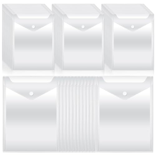 Lenotoon 50 Stück mit Druckknopf-Aufbewahrungstaschen für Stempel und Stanzen, Aufkleber, Foto-Aufbewahrungsordner, Transparente Umschlagtasche für Schule, Zuhause, Büro, 7,08 X 9,44 von Lenotoon