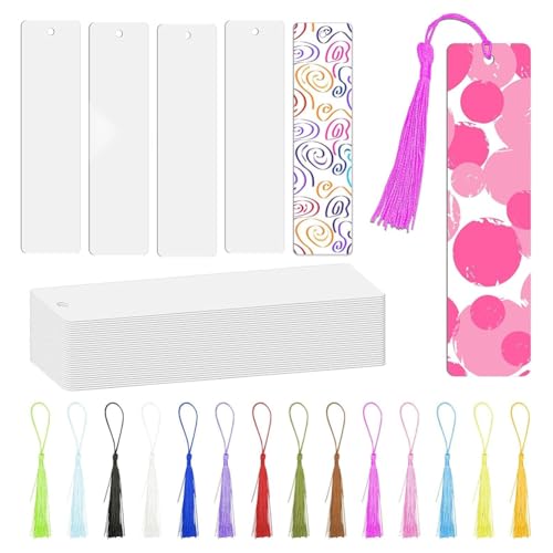 Lenotoon 80 Stück Sublimations-Lesezeichen, Wärmeübertragung, Lesezeichen Aus Aluminiummetall, Große Mengen, DIY-Lesezeichen mit Loch und Bunter Quaste Lenotoon 80 Stück Sublimations-Lesezeichen, Wärmeübertragung, Lesezeichen Aus Aluminiummetall, Große Mengen, DIY-Lesezeichen mit Loch und Bunter Quaste von Lenotoon