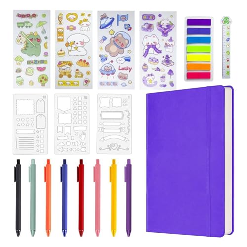 Lenotoon Hardcover-Notizbuch-Set, Zubehörplaner, Tagesnotizbuch + Kalender, Kontaktelemente für Teenager-Mädchen, 120 G/M², 160 Seiten, Einfach zu Installieren, Einfach zu Verwenden, E von Lenotoon
