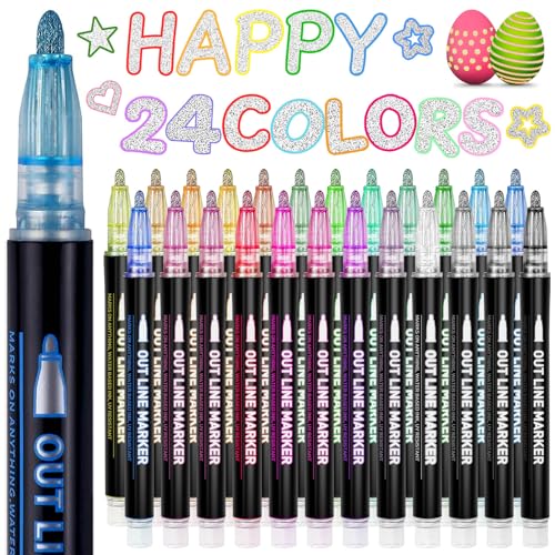 Lenski Glitzerstifte Magische Stifte, Einschulung Mädchen, Geschenke für Mädchen, Mädchen Geschenke 4-13 Jahre 24 Outline Zauberstifte Metallic für Scrapbooking Filzstifte Mitgebsel Kindergeburtstag von Lenski