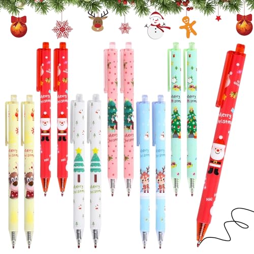 12 Stk Druckkugelschreiber Weihnachten Set, Weihnachtskugelschreiber Vielzahl an Designs, Weihnachtsstifte Weihnachten Kugelschreiber Kreative Geschenke für Kinder Partytütenfüller, Schule & Büro von Leonshco