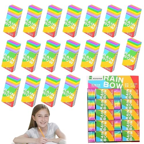 18 Stück Radiergummi Kinder 2b-Radierer, Würfel-Regenbogen-Eraser, Hochwertiger Weicher Radiergummis, Malerei-Radiergummi Set, Geeignet für Kinderpartys, Schulgeschenke, Skizzieren usw von Leonshco