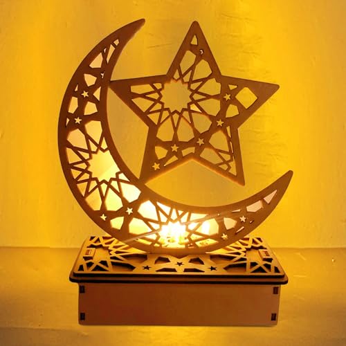 Leonshco Eid Mubarak Ramadan Dekoration Lampe, Holz Nachtlicht, LED-Lampe, Geeignet für Eid Mubarak Geschenke Partys Deko (A) Leonshco Eid Mubarak Ramadan Dekoration Lampe, Holz Nachtlicht, LED-Lampe, Geeignet für Eid Mubarak Geschenke Partys Deko (A) von Leonshco