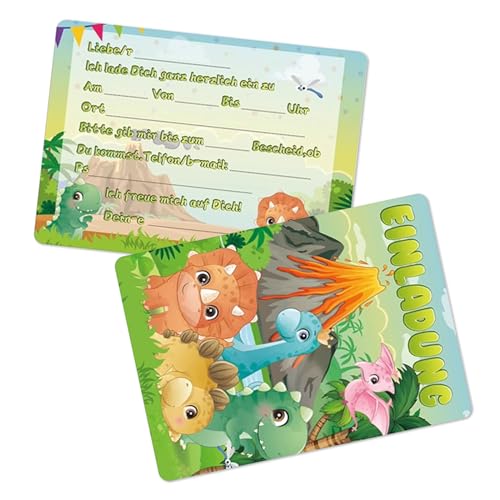 12x Einladungskarten Kindergeburtstag Set, Geburtstagseinladungen für Mädchen und Jungen, Partyeinladungen, Dinosaurier-Thema, Klares Muster, 15cm X 11cm, Kann zum Geburtstag, Party, Einschulung usw von Leonshco