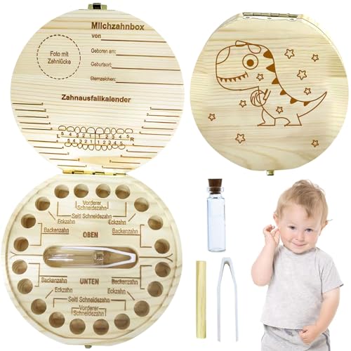 Holz Zahndose Milchzähne, Personalisierbare Milchzahndose, Zahnbox für Neugeborene, Zahnaufbewahrungsbox mit Anzeigefunktion, Souvenir für die Ersten Losen Zähne, Geschenke für Jungen und Mädchen von Leonshco