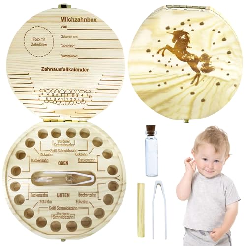Holz Zahndose Milchzähne, Personalisierbare Milchzahndose, Zahnbox für Neugeborene, Zahnaufbewahrungsbox mit Anzeigefunktion, Souvenir für die Ersten Losen Zähne, Geschenke für Jungen und Mädchen von Leonshco